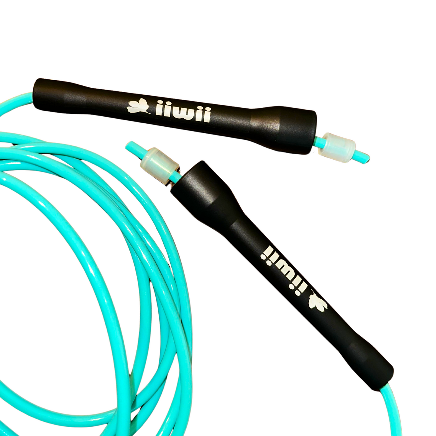 Mint jump rope with black handles featuring 'iiwii' branding on a white background