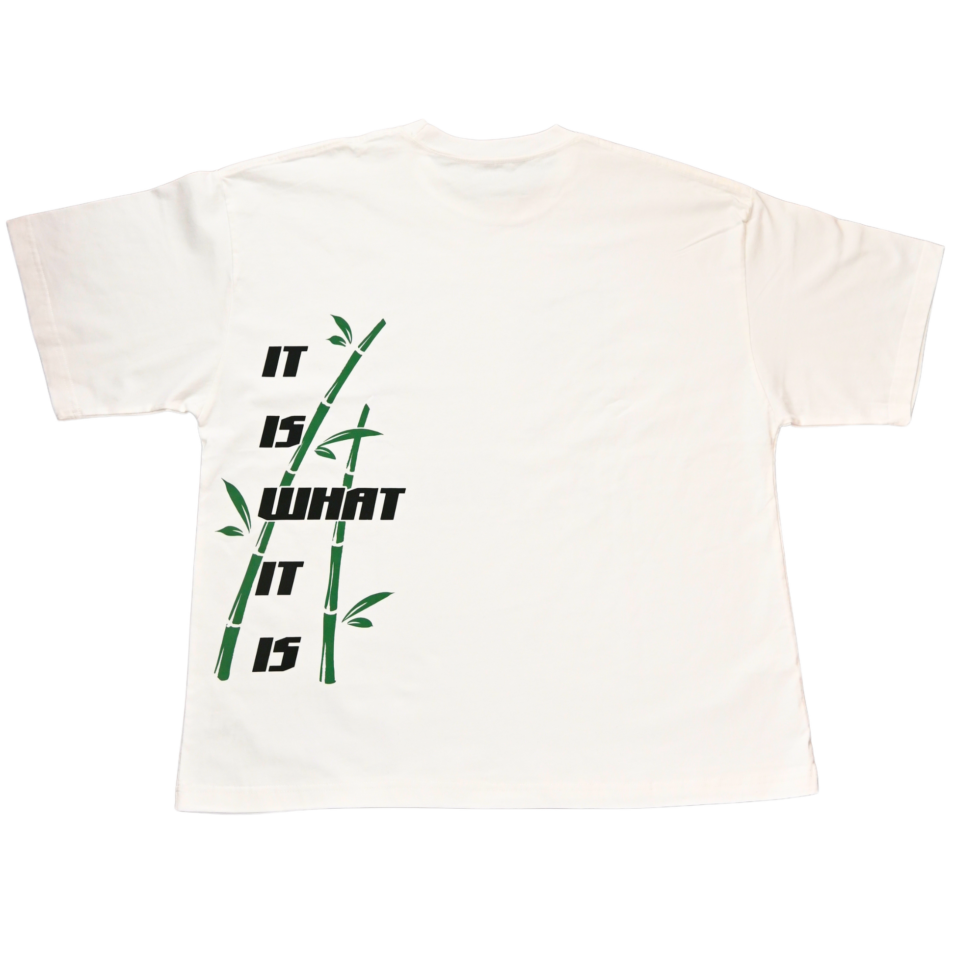 Back of white oversized t-shirt with a graphic print bamboo iiwii
